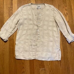 FLAX - Linen Button-Down Shirt in Natural Beige. Size S